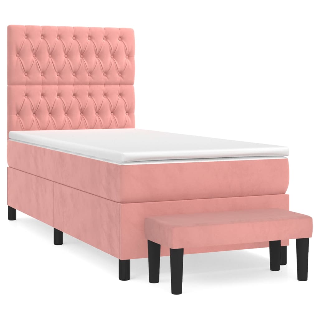 vidaXL Cama com molas/colchão 100x200 cm veludo rosa