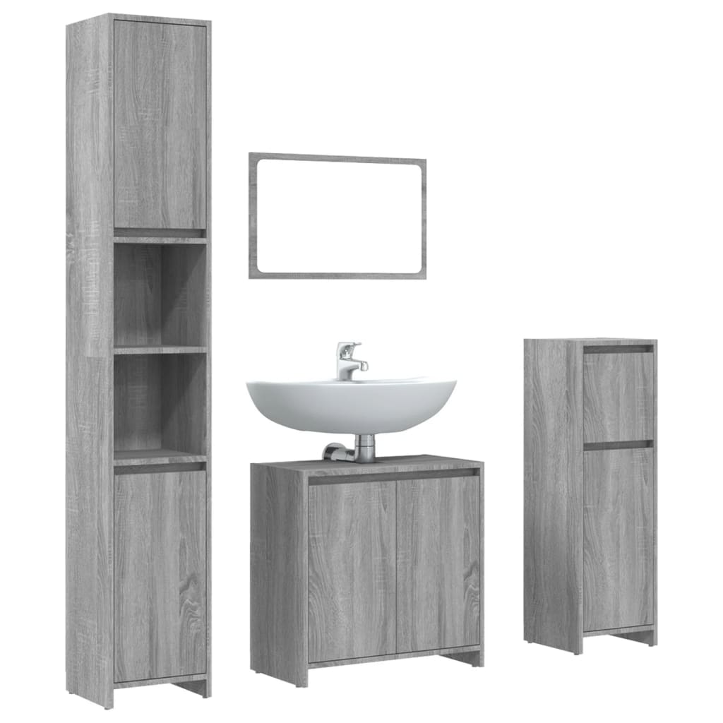 vidaXL 4 pcs Conjunto móveis casa de banho madeira proc. cinza sonoma