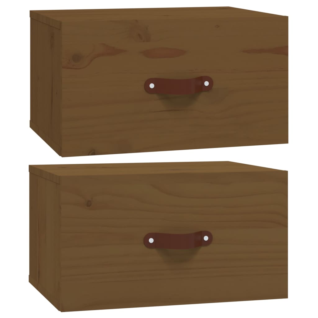 vidaXL Mesas de cabeceira de parede 2 pcs 40x29,5x22 cm castanho mel