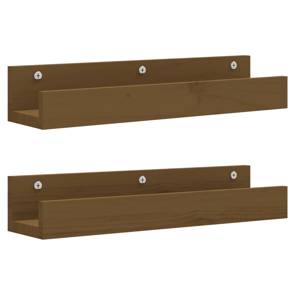 vidaXL Prateleiras de parede 2 pcs 50x12x9cm pinho maciço castanho-mel