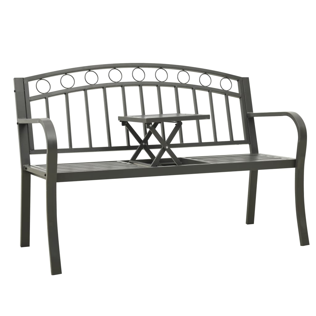 vidaXL Banco de jardim com mesa 120 cm aço cinzento