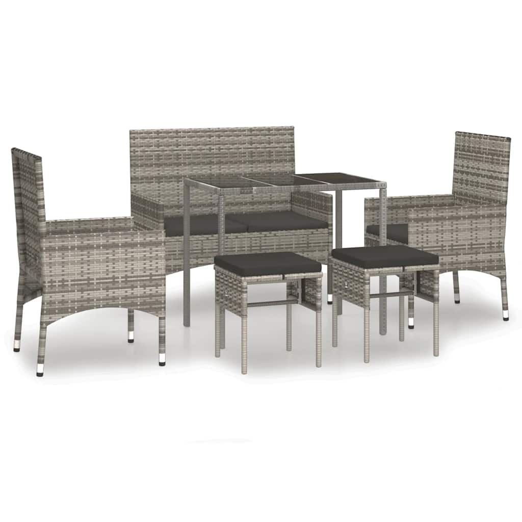 vidaXL 6 pcs conjunto lounge de jardim c/ almofadões vime PE cinzento