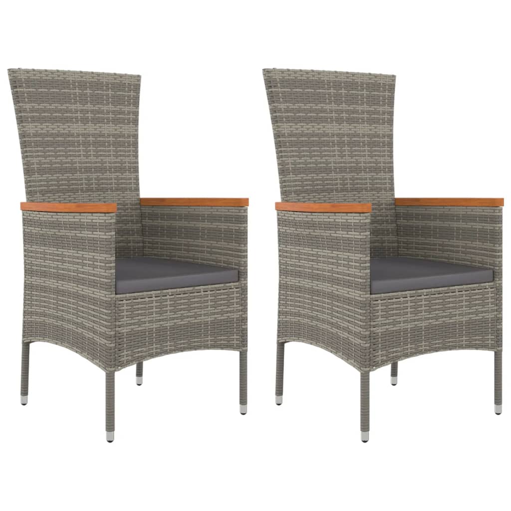 vidaXL Cadeiras de jardim c/ almofadões 2 pcs vime PE cinzento