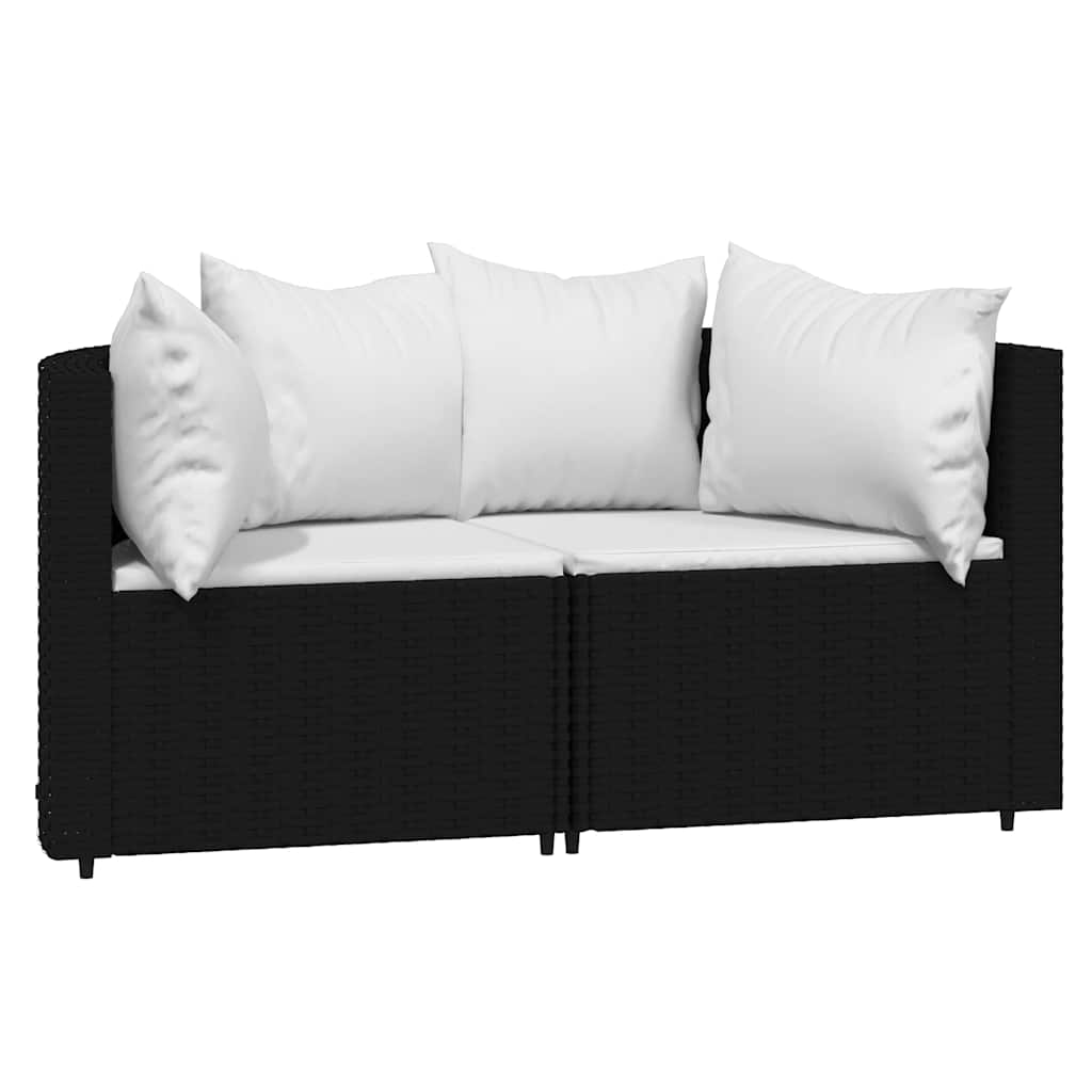 vidaXL Sofás de canto p/ jardim c/ almofadões 2 pcs vime PE preto
