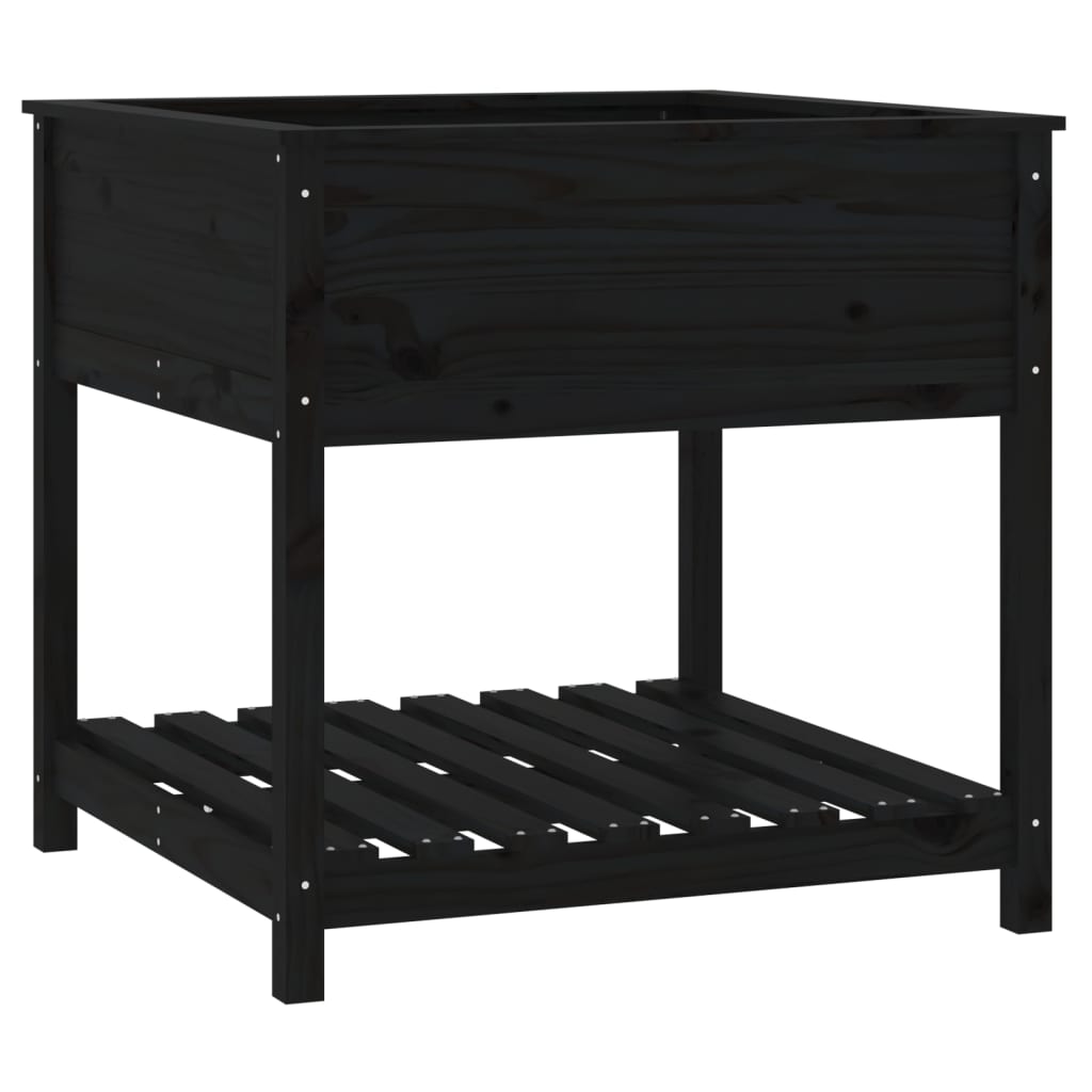 vidaXL Vaso/floreira com prateleira 82,5x82,5x81 cm pinho maciço preto