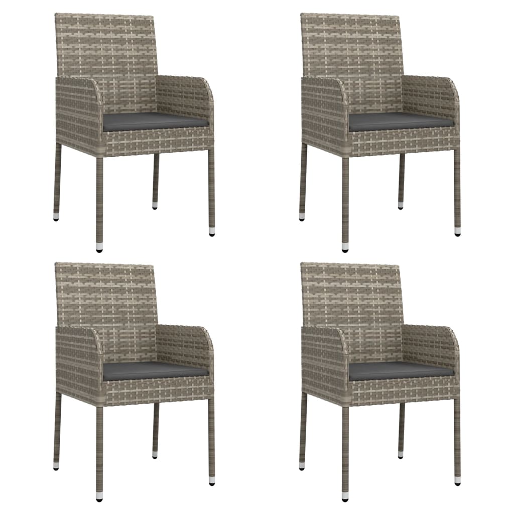 vidaXL Cadeiras de jardim c/ almofadões 4 pcs vime PE cinzento
