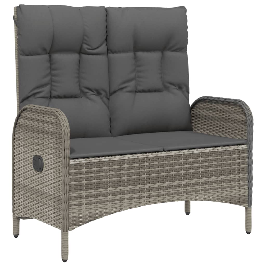 vidaXL Banco de jardim reclinável com almofadões 107 cm vime PE cinza