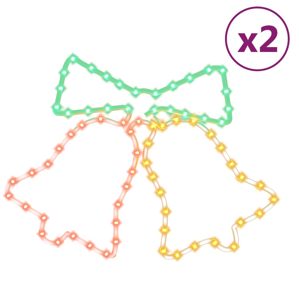 vidaXL Figuras de sinos de Natal com 72 luzes LED 2 pcs 50x56 cm