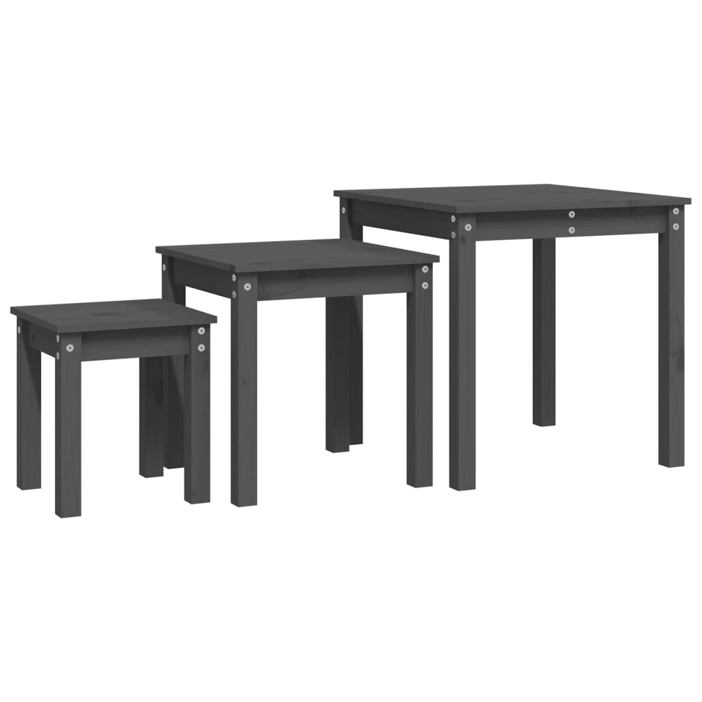 vidaXL Mesas de encastrar 3 pcs madeira de pinho maciça cinzento
