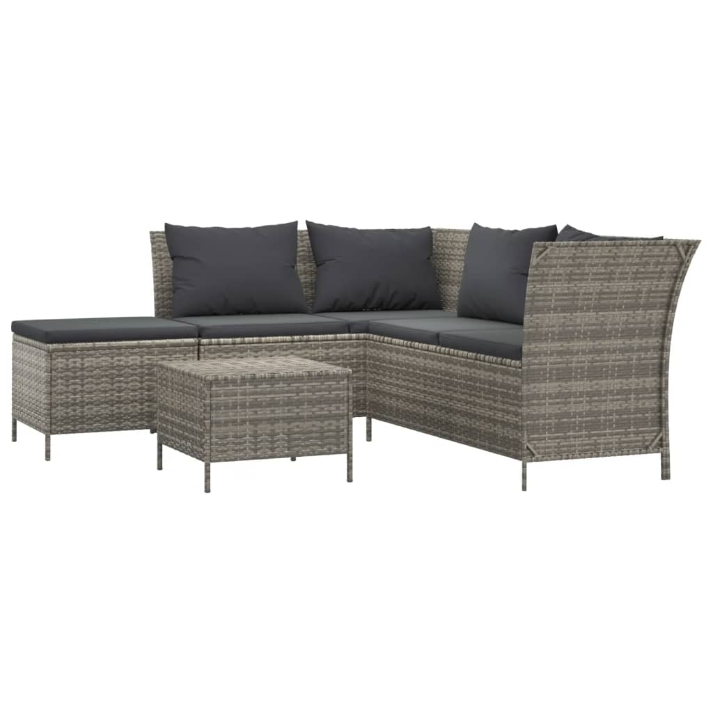 vidaXL 4 pcs conjunto lounge de jardim c/ almofadões vime PE cinzento