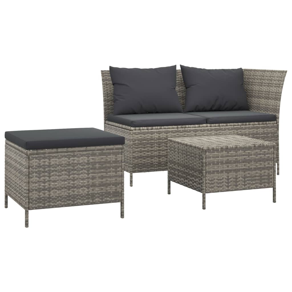 vidaXL 3 pcs conjunto lounge de jardim c/ almofadões vime PE cinzento