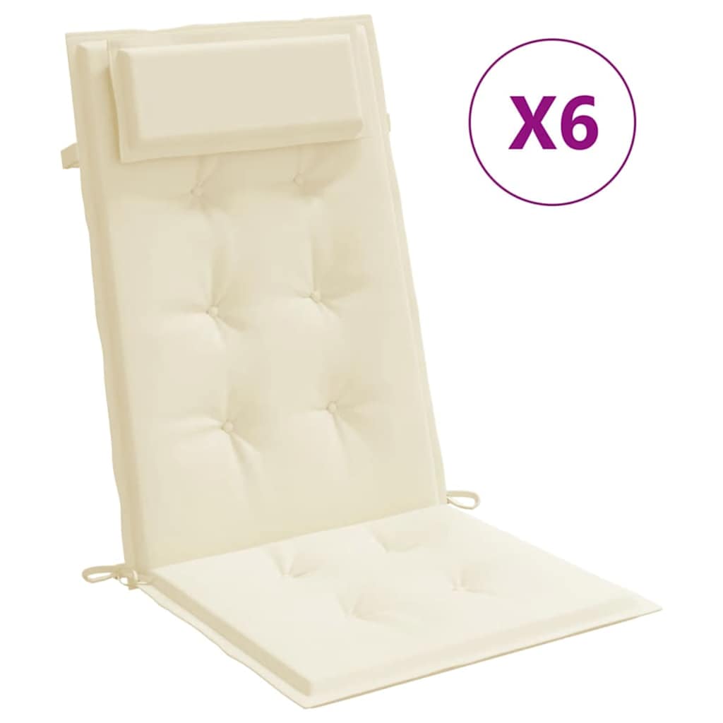 vidaXL Almofadões p/ cadeira encosto alto 6pcs tecido oxford cor creme