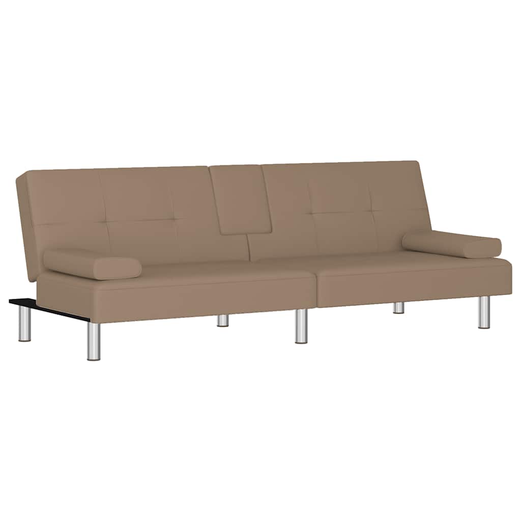 vidaXL Sofá-cama c/ suporte para copos couro artificial cor cappuccino
