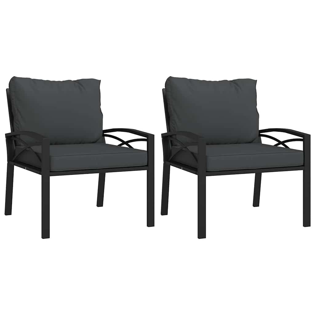 vidaXL Cadeiras de jardim c/ almofadões cinzentos 2pcs 68x76x79 cm aço