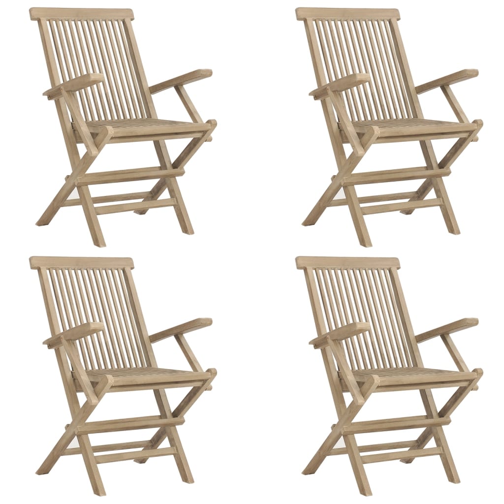 vidaXL Cadeiras de jardim dobráveis 4 pcs 56x61x89cm teca maciça cinza