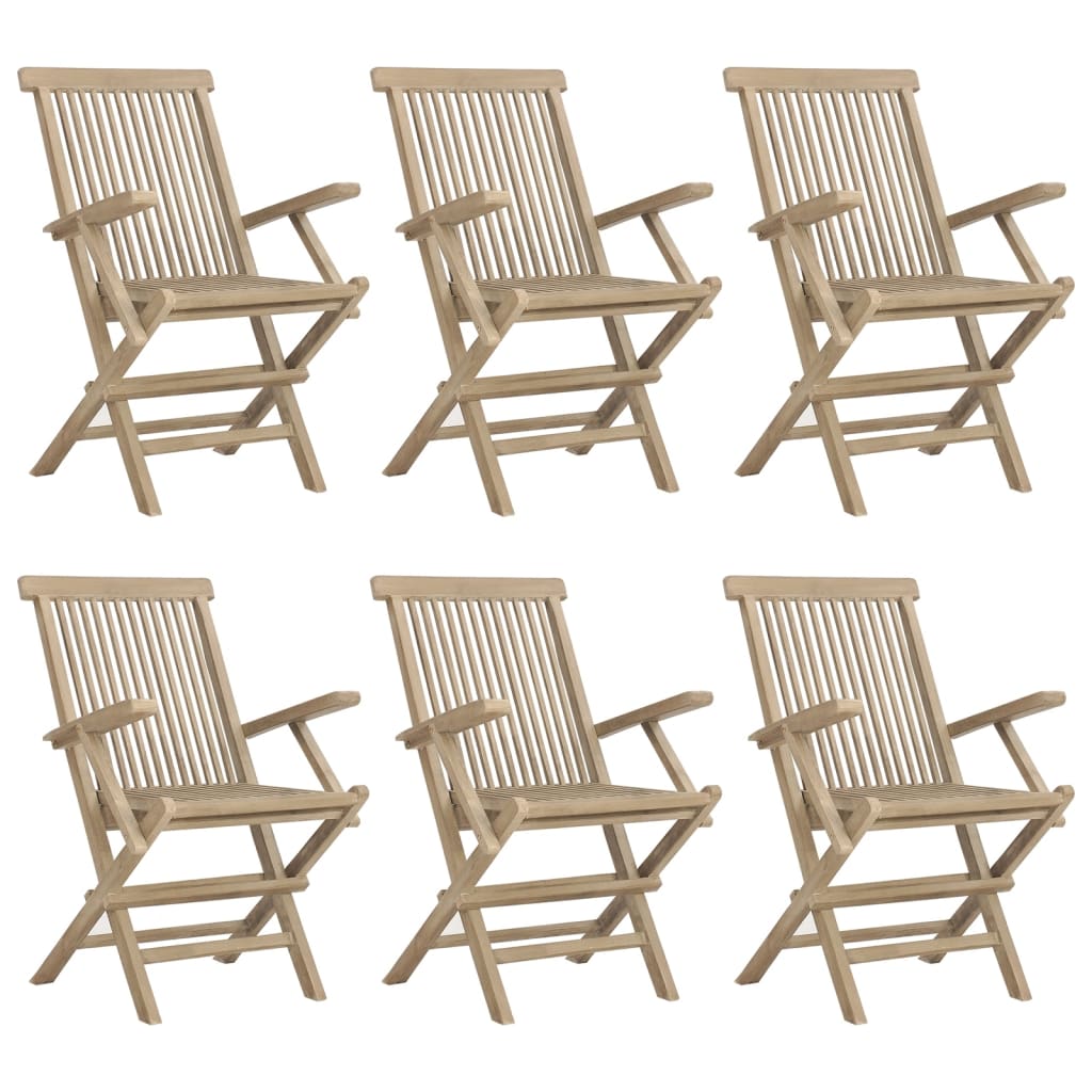 vidaXL Cadeiras de jardim dobráveis 6 pcs 56x61x89cm teca maciça cinza