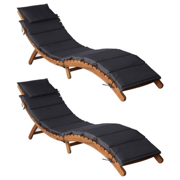 Espreguiçadeiras com Almofadões 2pcs Acácia Maciça Cinza-escuro - 3155472