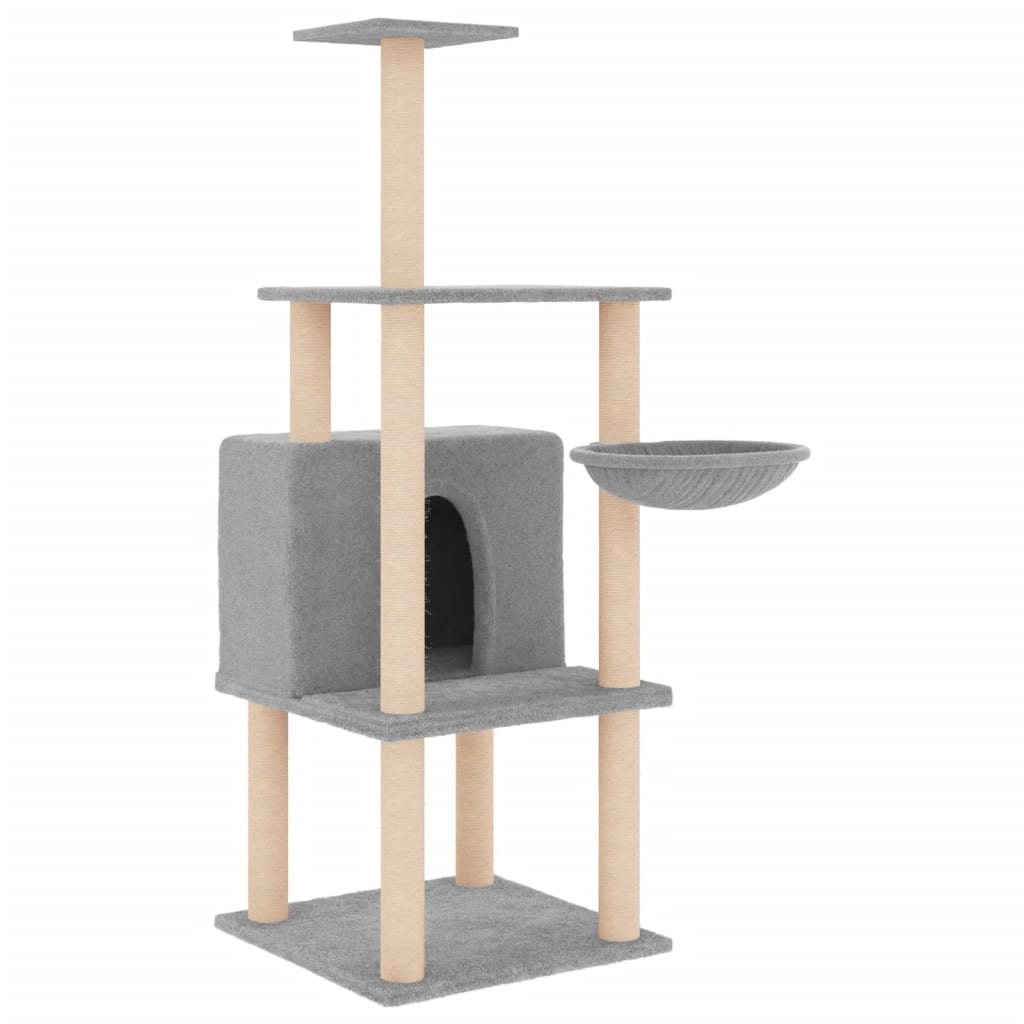 vidaXL Árvore p/ gatos c/ postes arranhadores sisal 132 cm cinza-claro