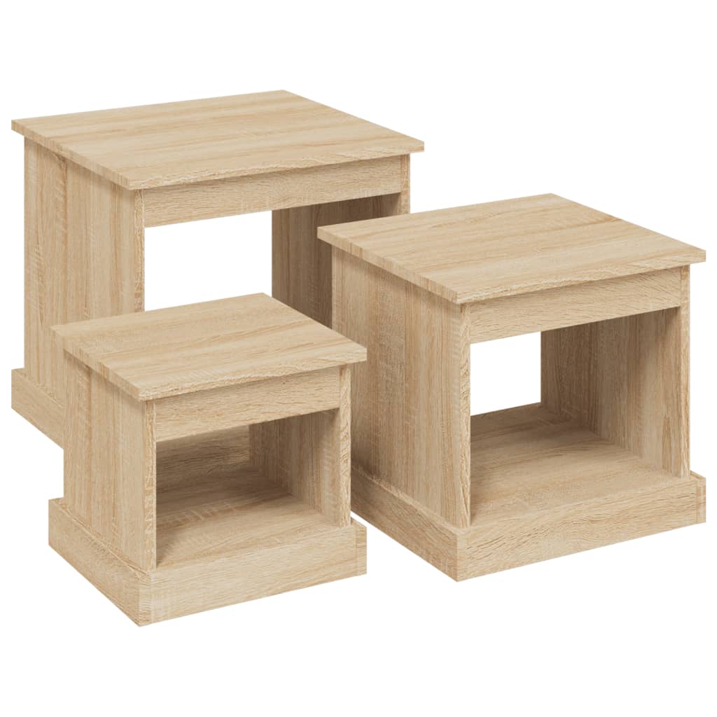 vidaXL Mesas de centro 3 pcs derivados de madeira carvalho sonoma