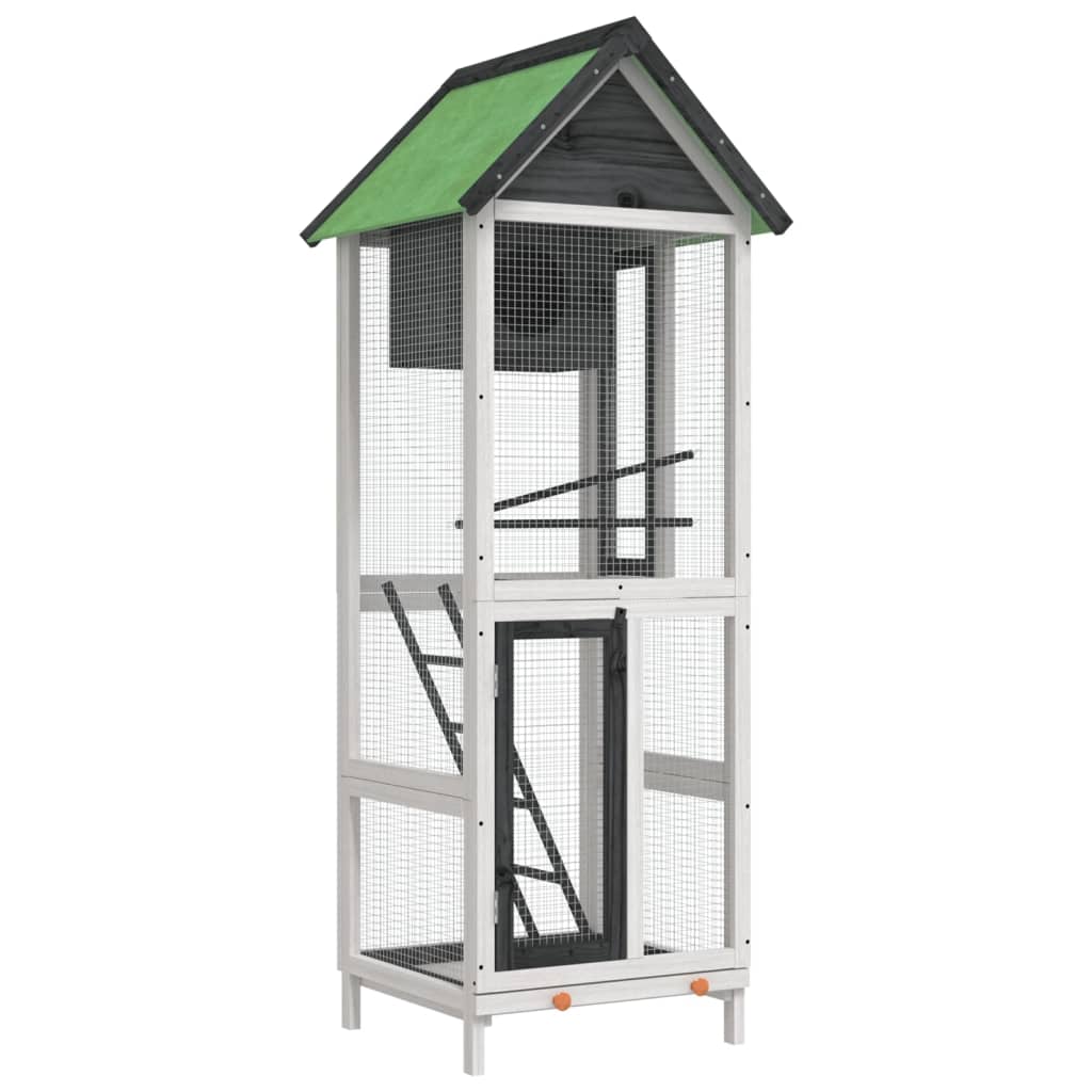 VidaXL Gaiola para pássaros 60x58,5x160 cm pinho maciço cinzento