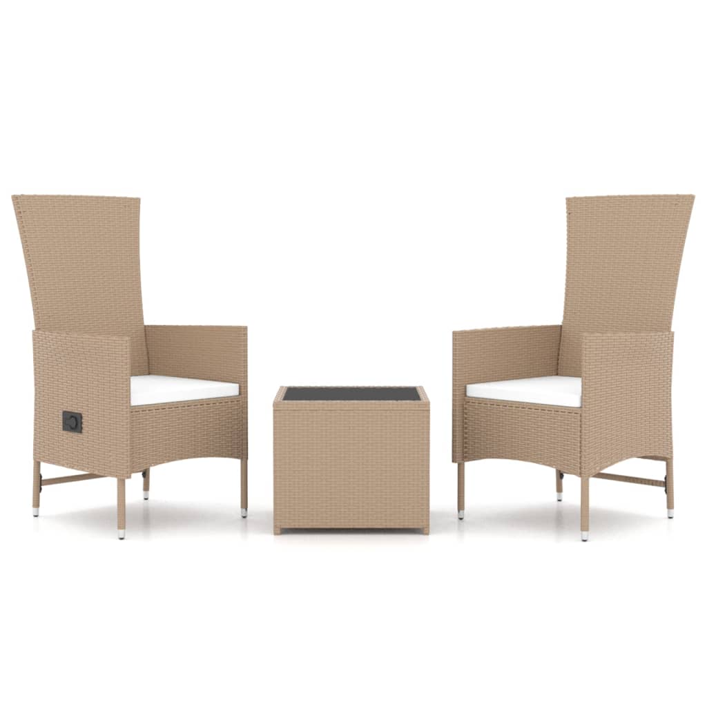 vidaXL 3 pcs conjunto lounge para jardim vime PE e aço bege