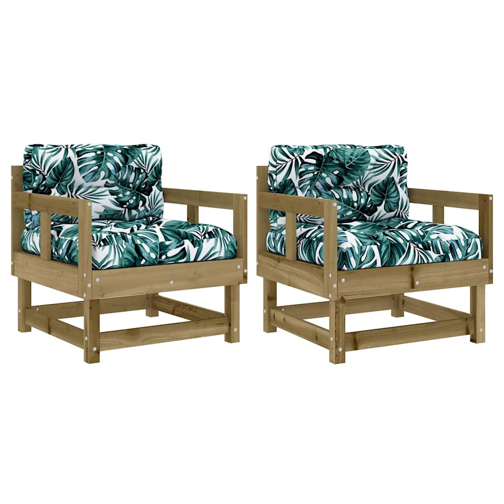 vidaXL Cadeiras de jardim c/ almofadões 2 pcs pinho impregnado
