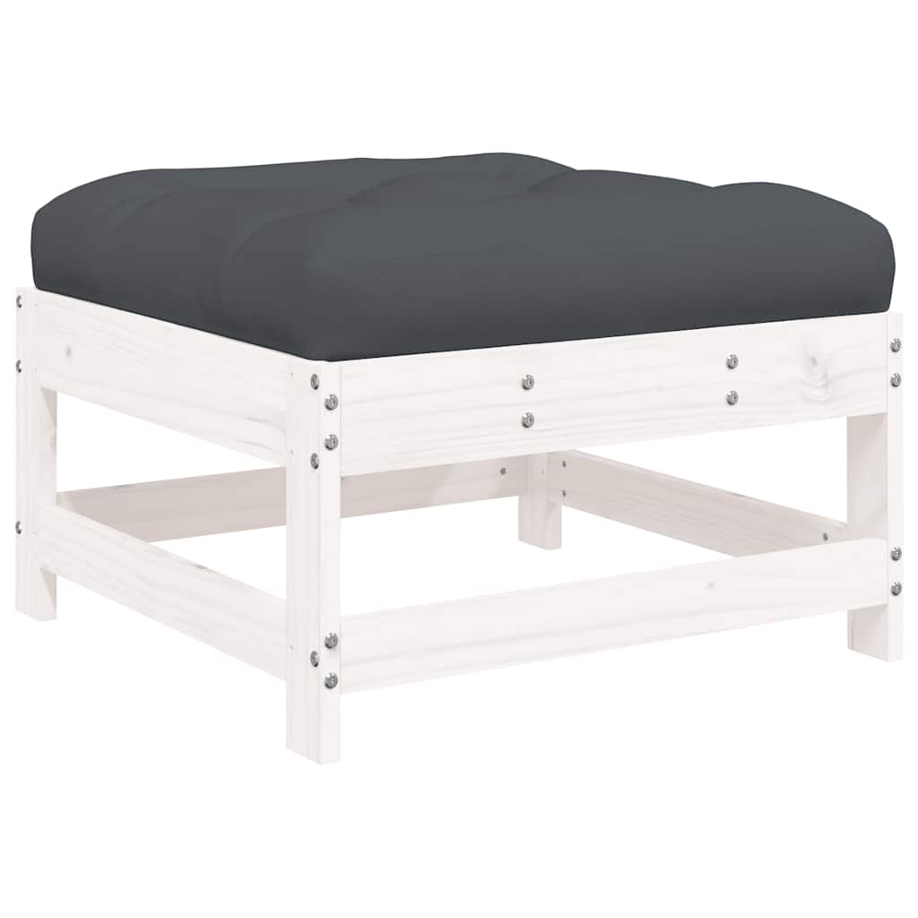 vidaXL Apoio de pés p/ jardim c/ almofadão pinho maciço branco