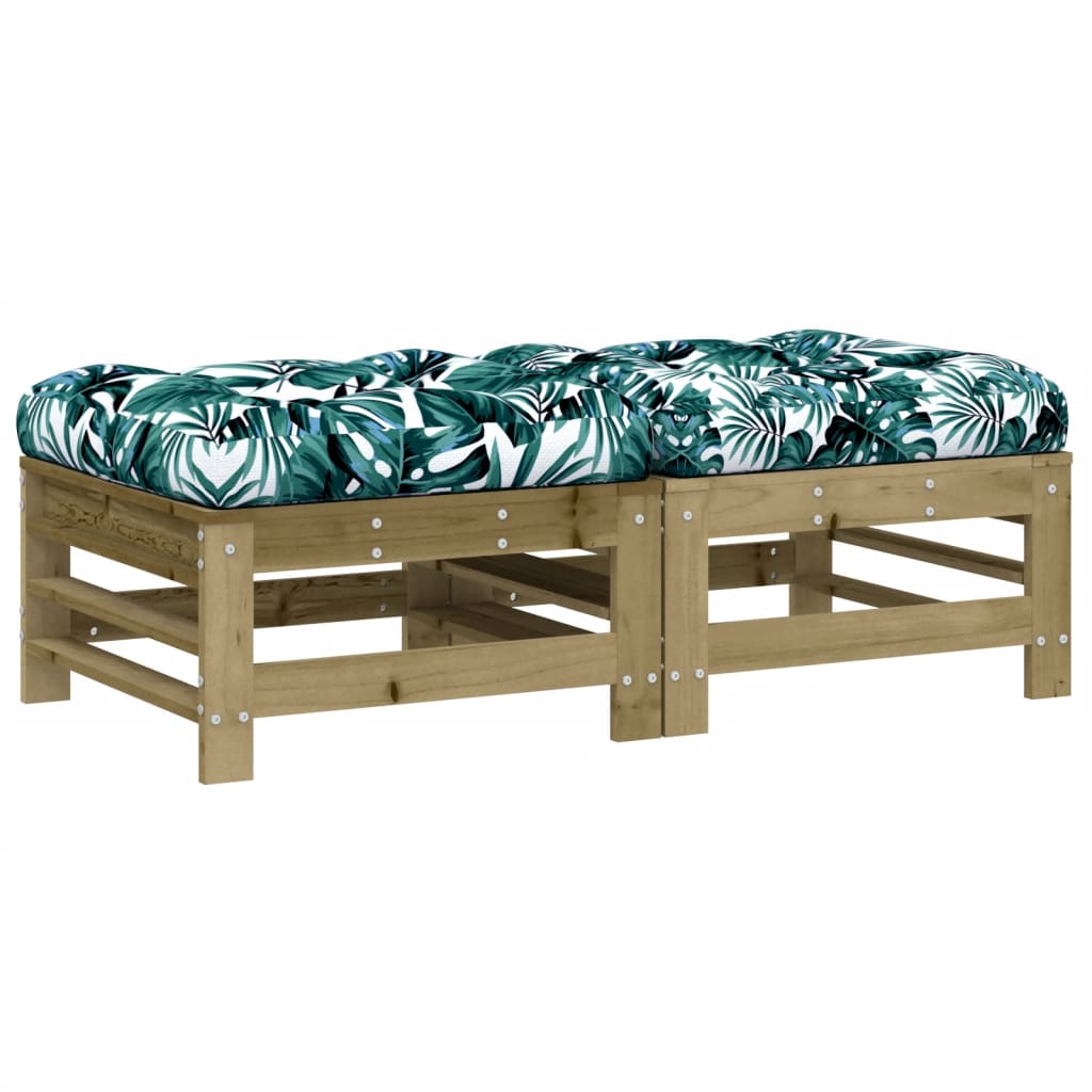vidaXL Apoios de pés p/ jardim c/ almofadões 2 pcs pinho impregnado