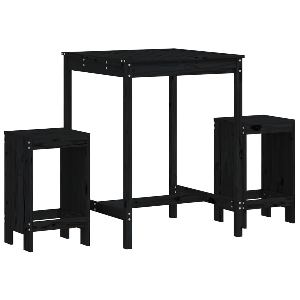 vidaXL 3 pcs conjunto de bar para jardim pinho maciço preto
