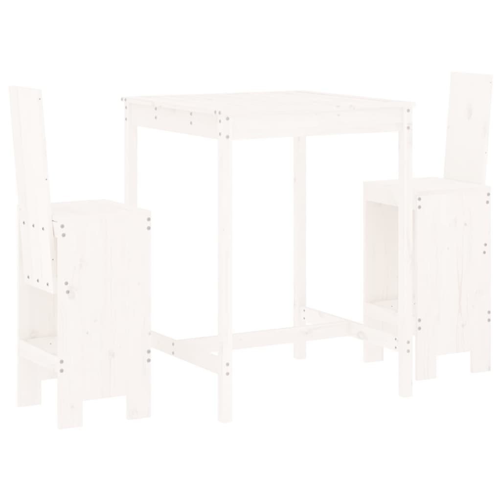 vidaXL 3 pcs conjunto de bar para jardim pinho maciço branco