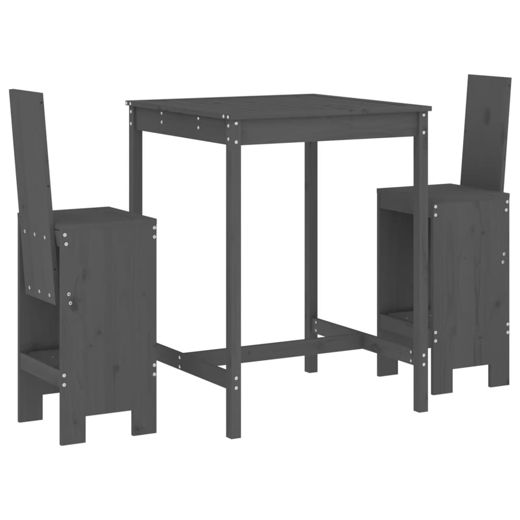 vidaXL 3 pcs conjunto de bar para jardim pinho maciço cinzento