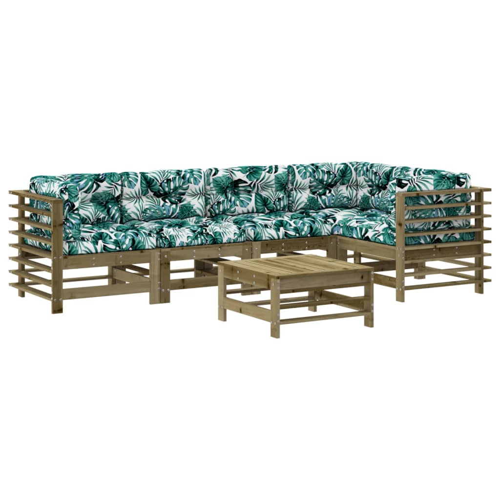 vidaXL 6 pcs conjunto lounge de jardim c/ almofadões pinho impregnado