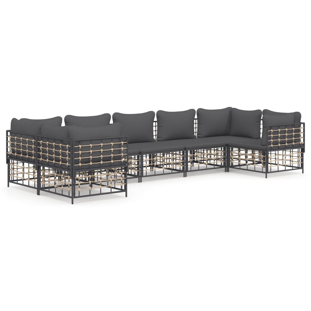 vidaXL 7 pcs conjunto lounge de jardim c/ almofadões vime PE antracite