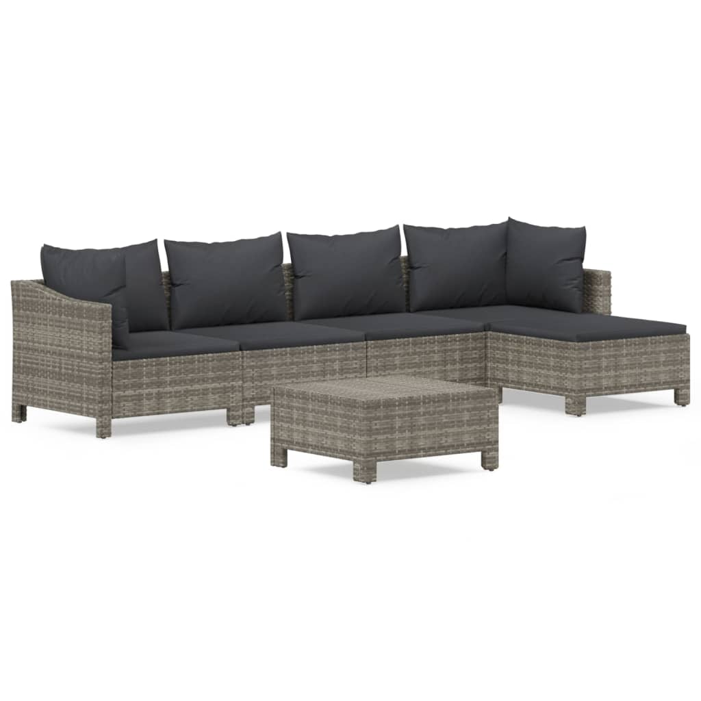vidaXL 6 pcs conjunto lounge de jardim c/ almofadões vime PE cinzento
