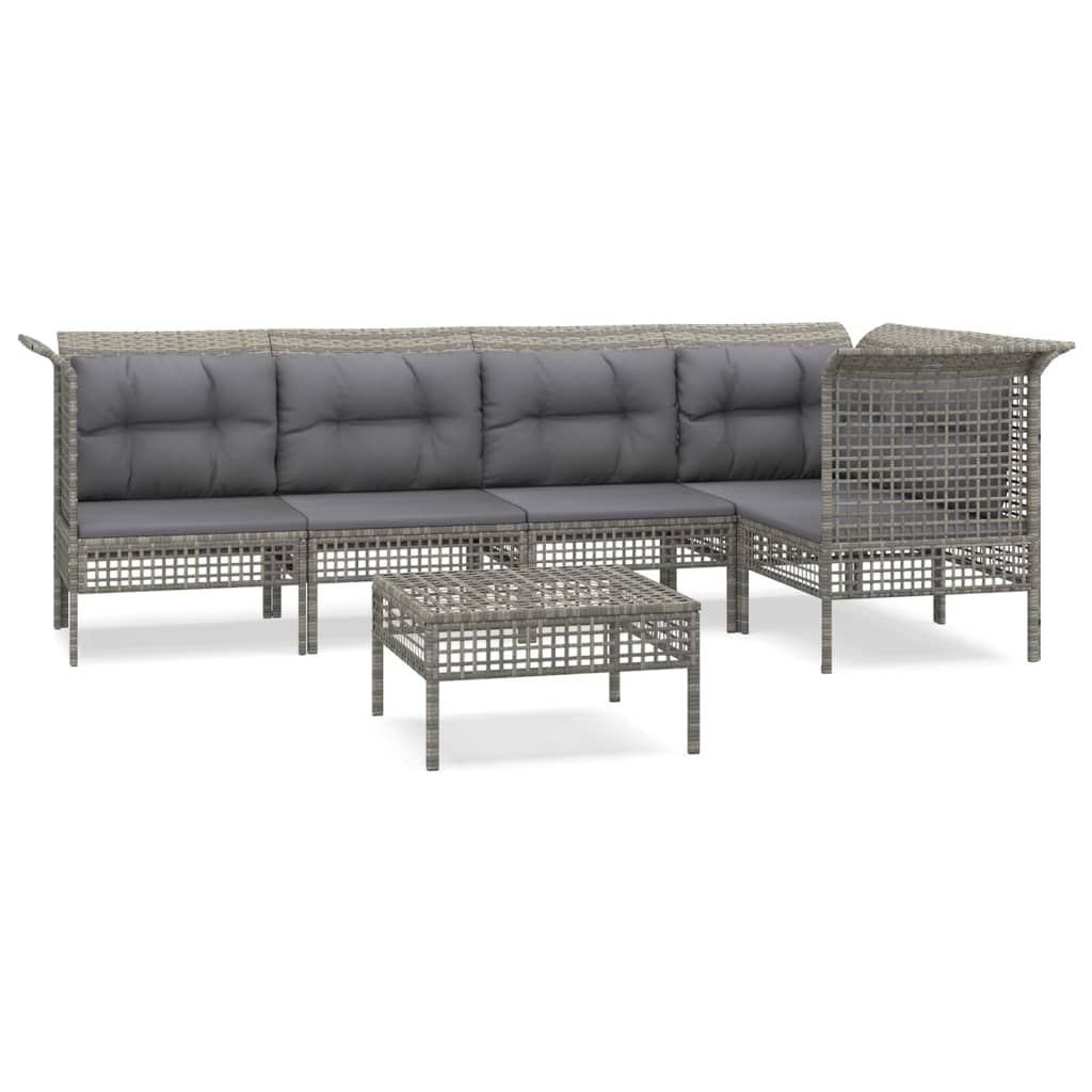 vidaXL 6 pcs conjunto lounge de jardim c/ almofadões vime PE cinzento