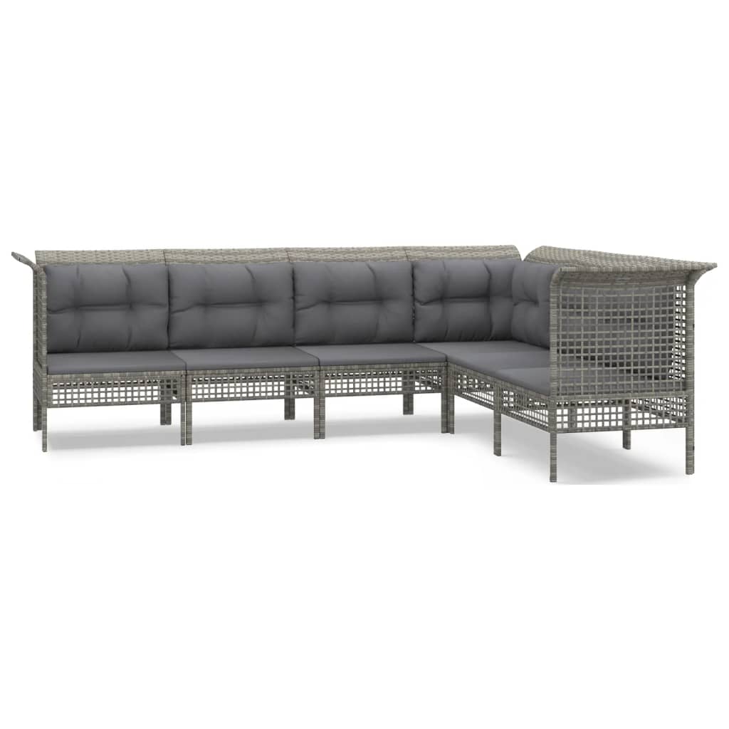 vidaXL 6 pcs conjunto lounge de jardim c/ almofadões vime PE cinzento