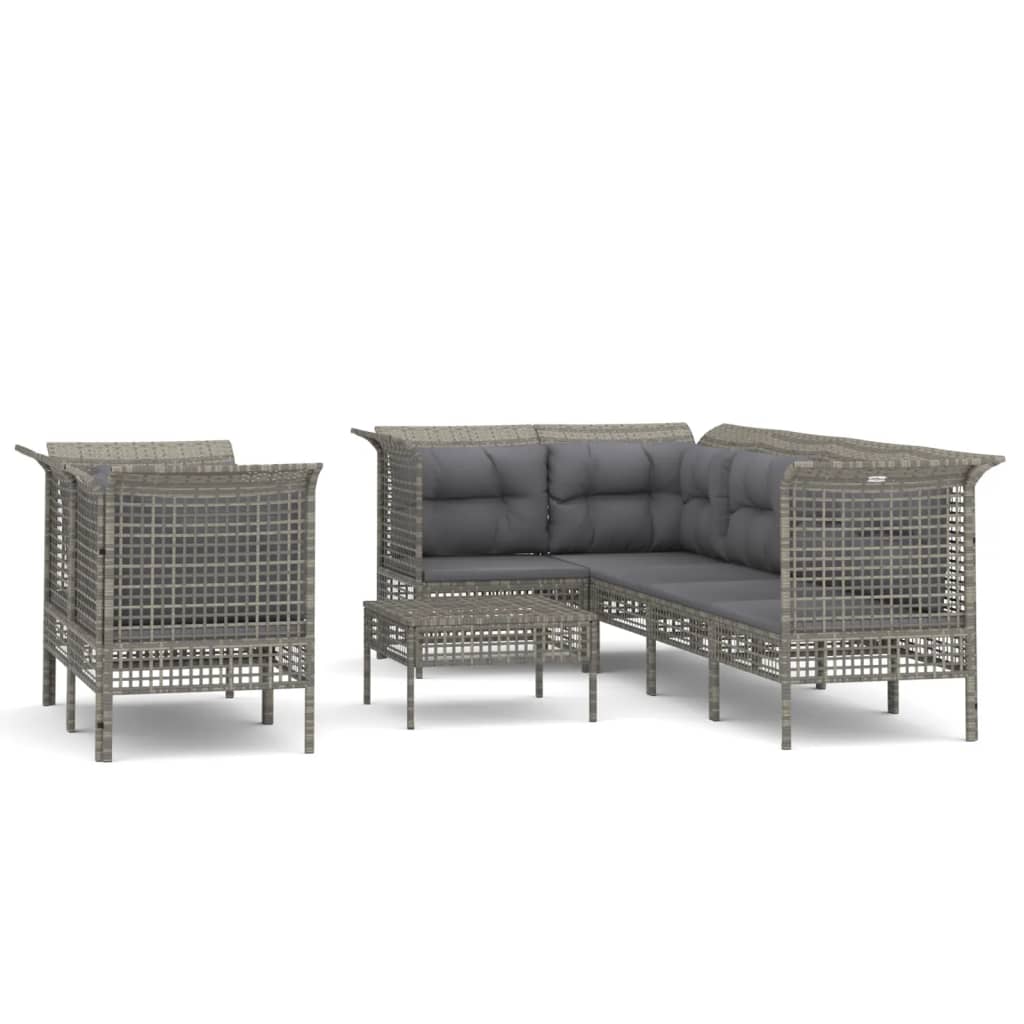 vidaXL 8 pcs conjunto lounge de jardim c/ almofadões vime PE cinzento
