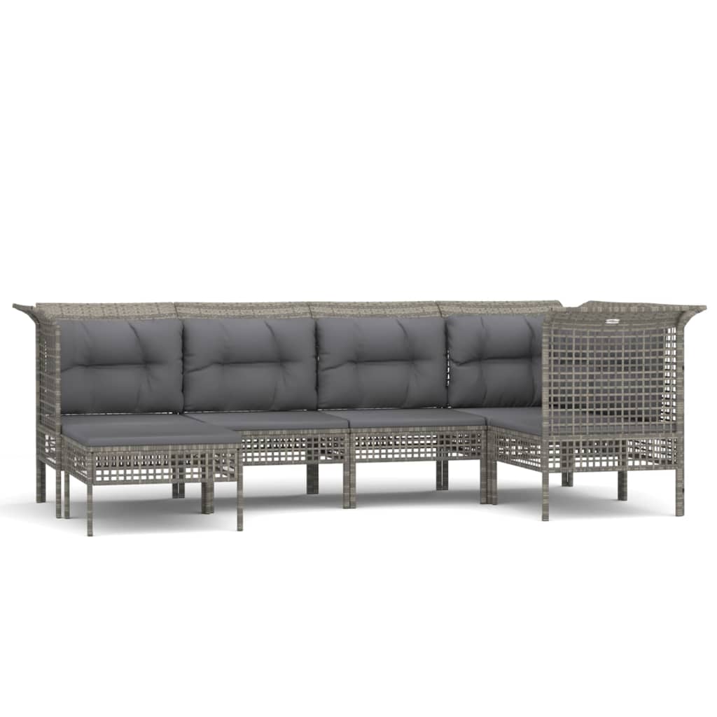 vidaXL 6 pcs conjunto lounge de jardim c/ almofadões vime PE cinzento