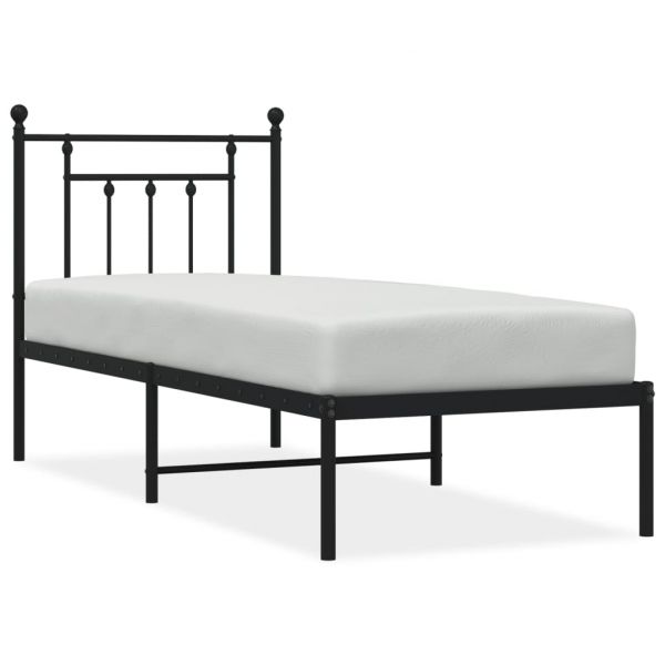 vidaXL Estrutura de Cama Metal sem Colchão com Cabeceira 75x190 cm Preto - 2879639472