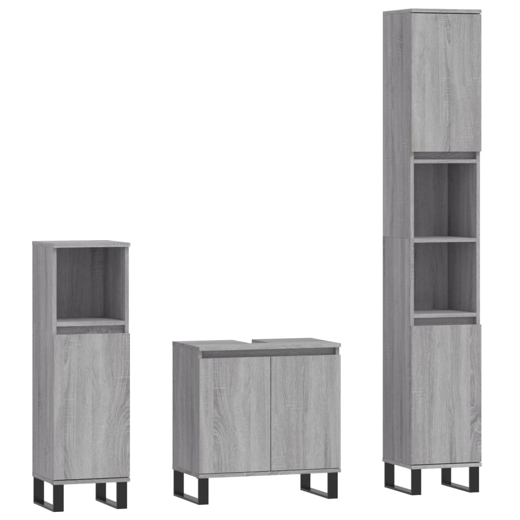 vidaXL 3 pcs conjunto móveis WC derivados de madeira cinzento sonoma