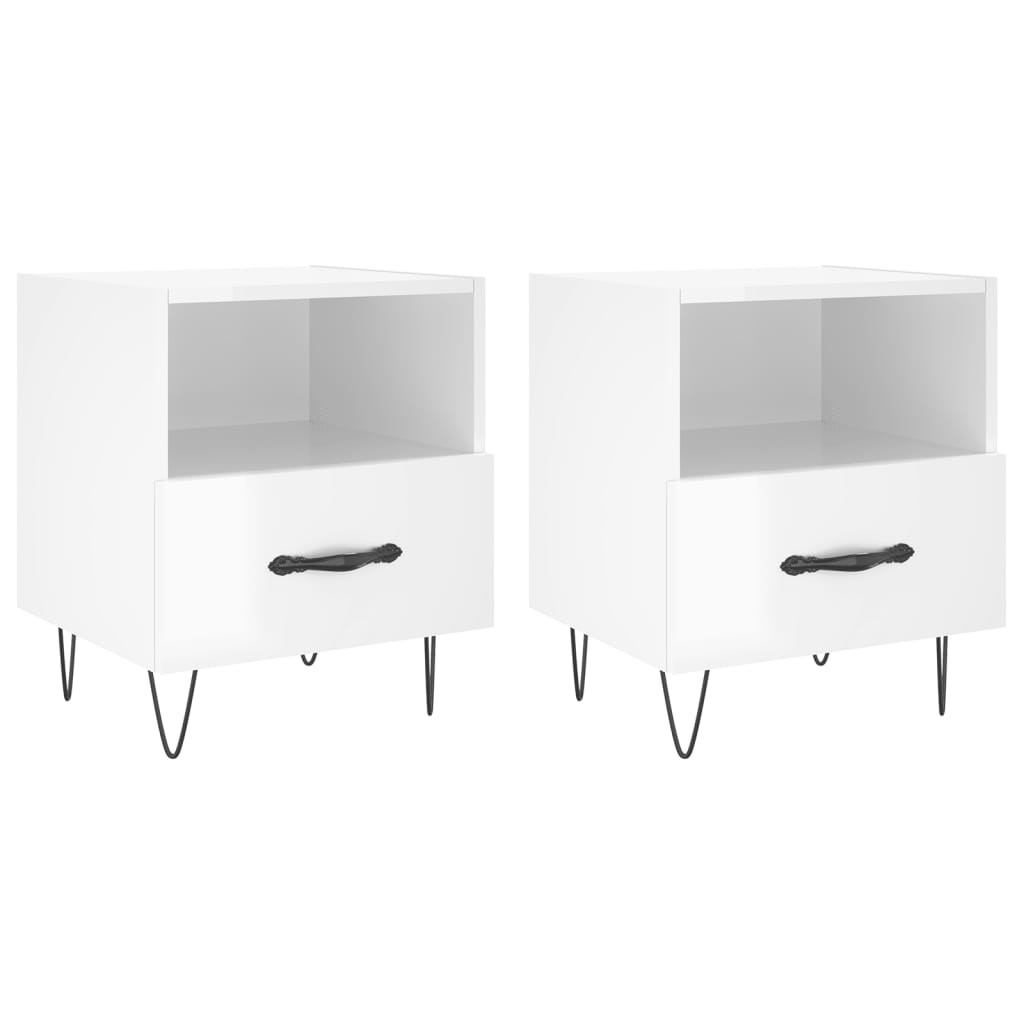 vidaXL Mesas de cabeceira 2pcs derivados de madeira branco brilhante