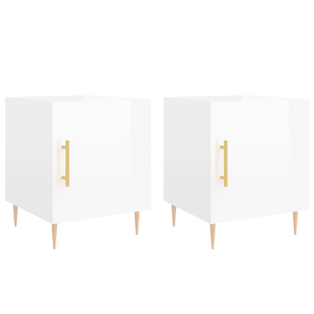 vidaXL Mesa cabeceira 2pcs 40x40x50cm deriv. madeira branco brilhante