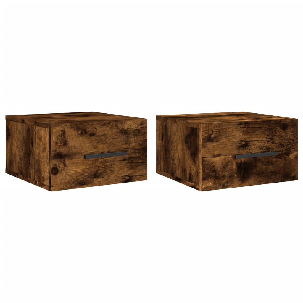vidaXL Mesas de cabeceira de parede 2 pcs 35x35x20 cm carvalho fumado