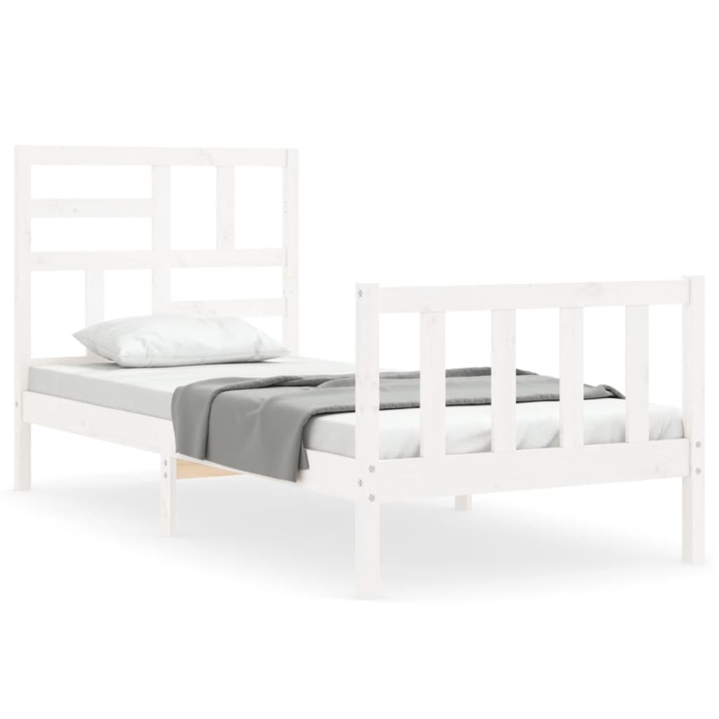 vidaXL Estrutura cama de solteiro c/ cabeceira madeira maciça branco