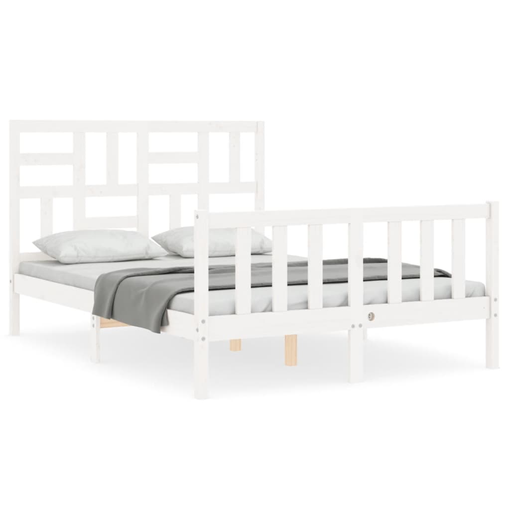 vidaXL Estrutura de cama de casal c/ cabeceira madeira maciça branco