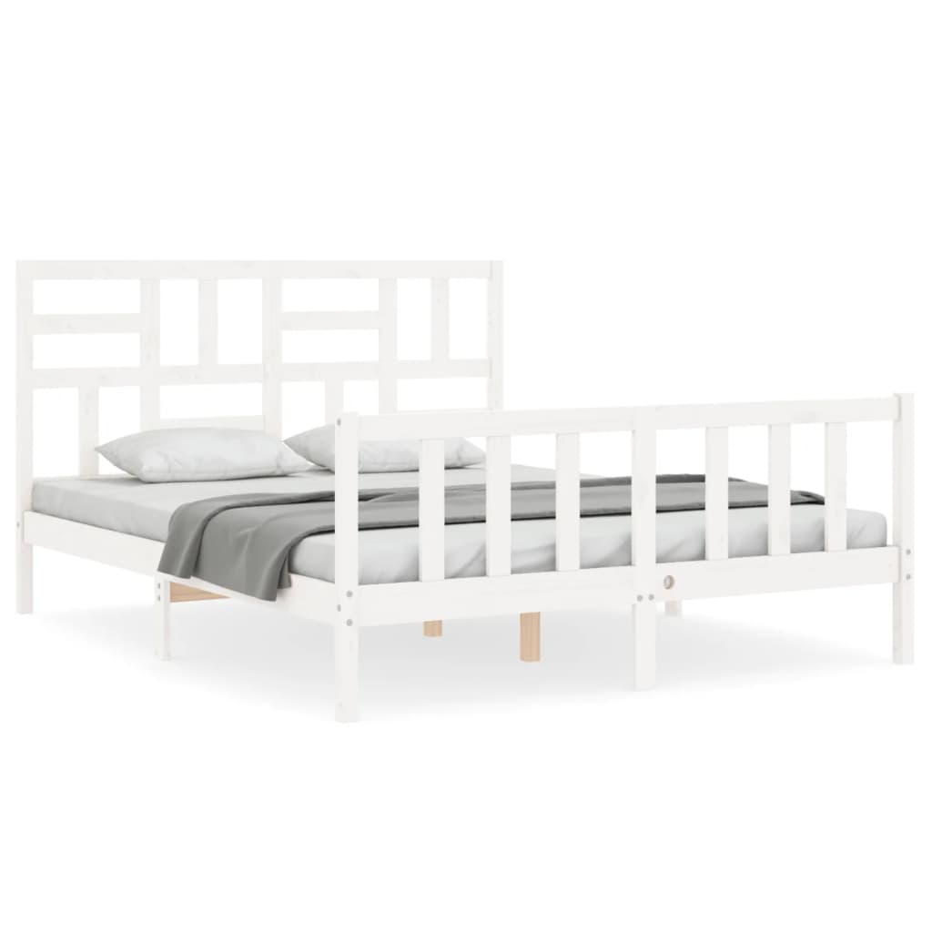 vidaXL Estrutura de cama King Size com cabeceira madeira maciça branco