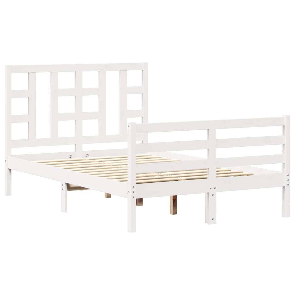 vidaXL Estrutura de cama de casal c/ cabeceira madeira maciça branco