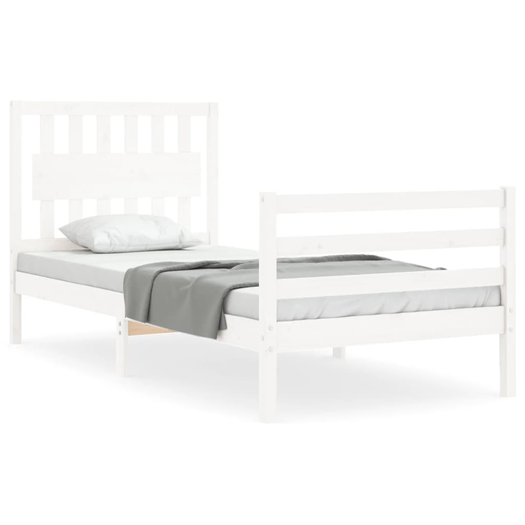 vidaXL Estrutura cama de solteiro c/ cabeceira madeira maciça branco