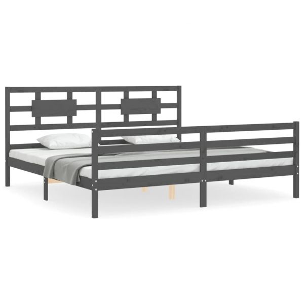 vidaXL Estrutura de Cama com Cabeceira 200x200 cm Madeira Maciça Cinza - 3524521721