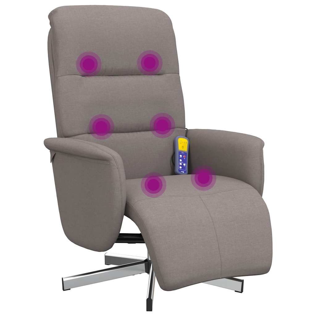 vidaXL Cadeira massagens reclin. c/ apoio pés tecido cinza-acastanhado